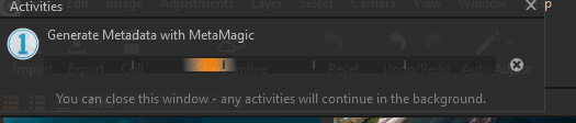 Capture One activity window while MetaMagic generates metadata