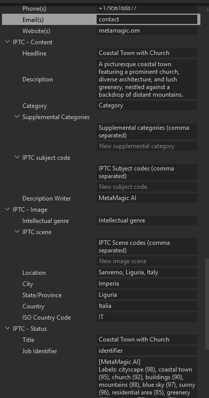 Capture One IPTC fields populated by MetaMagic
